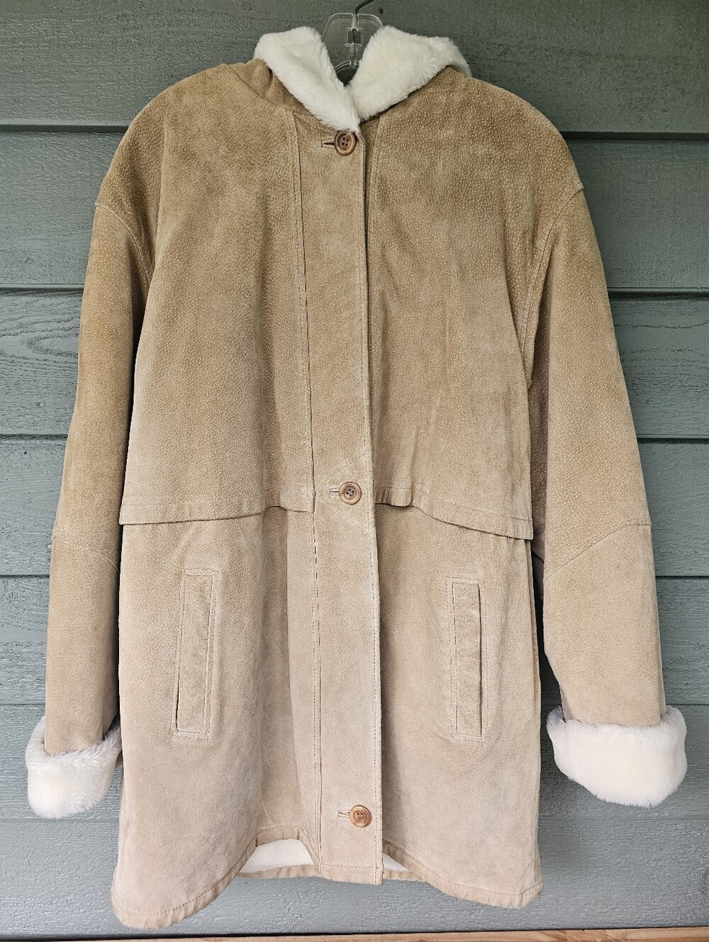 Wilson The Leather Experts Large Suede Leather/Faux Fur Lining Zip Hooded Coat